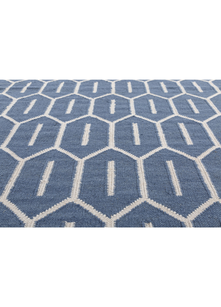 indusbar blue wool flat weaves Rug - CloseUp
