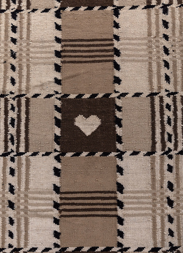 alhambra beige and brown wool flat weaves Rug - CloseUp