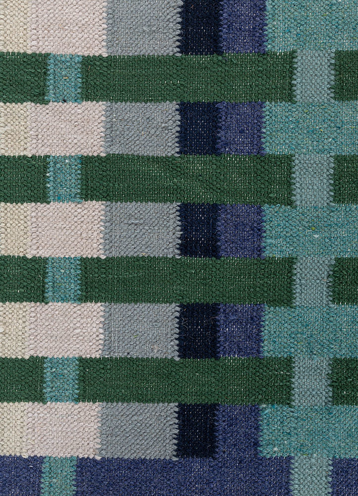 checkers green wool flat weaves Rug - CloseUp checkers green wool flat weaves Rug - CloseUp