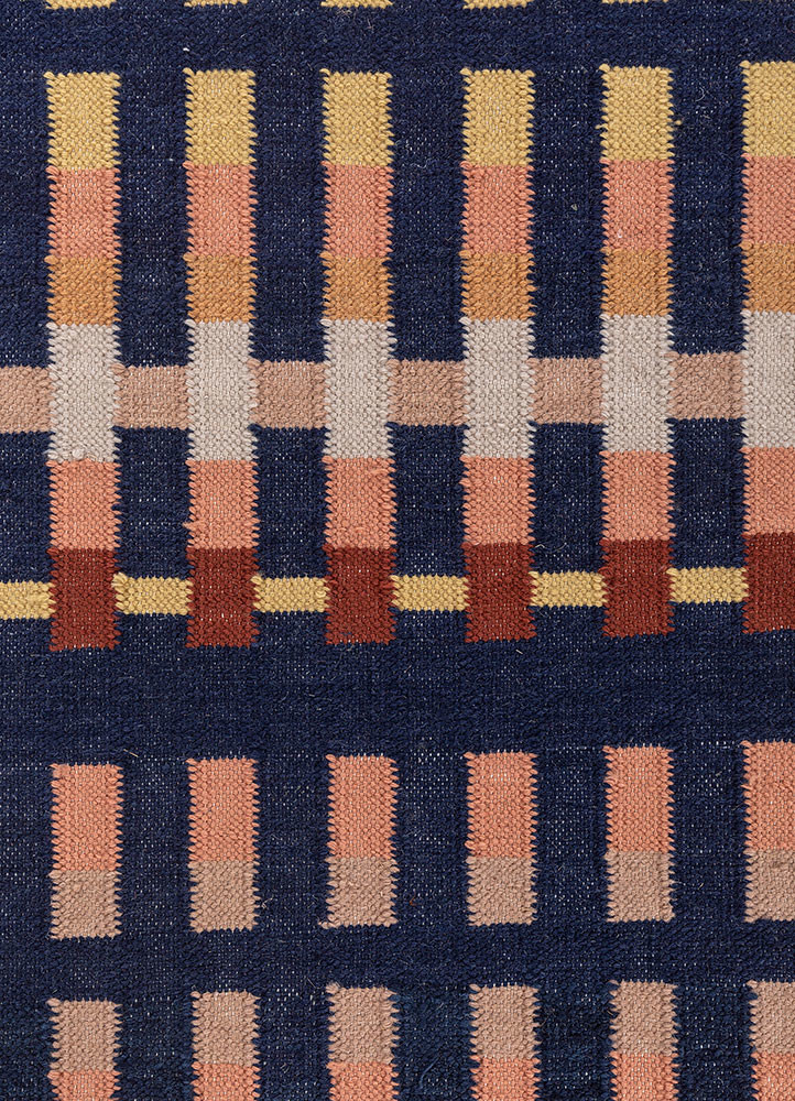 checkers blue wool flat weaves Rug - CloseUp checkers blue wool flat weaves Rug - CloseUp