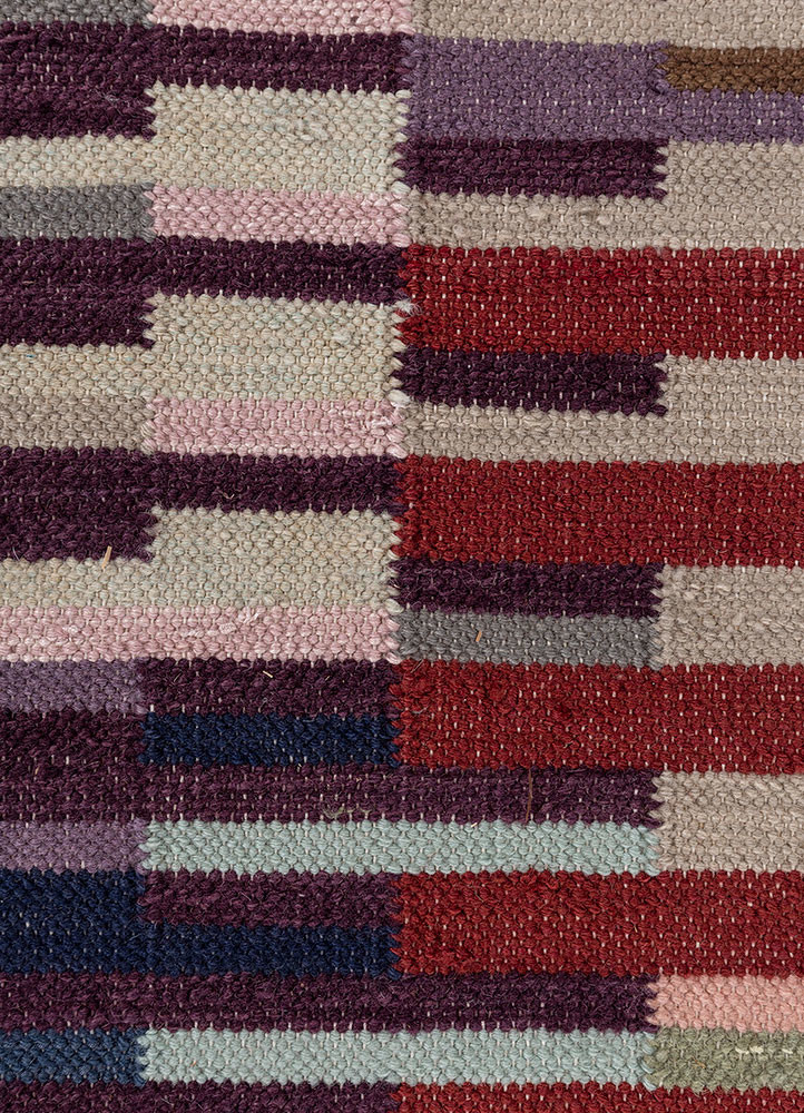 checkers pink and purple wool flat weaves Rug - CloseUp checkers pink and purple wool flat weaves Rug - CloseUp