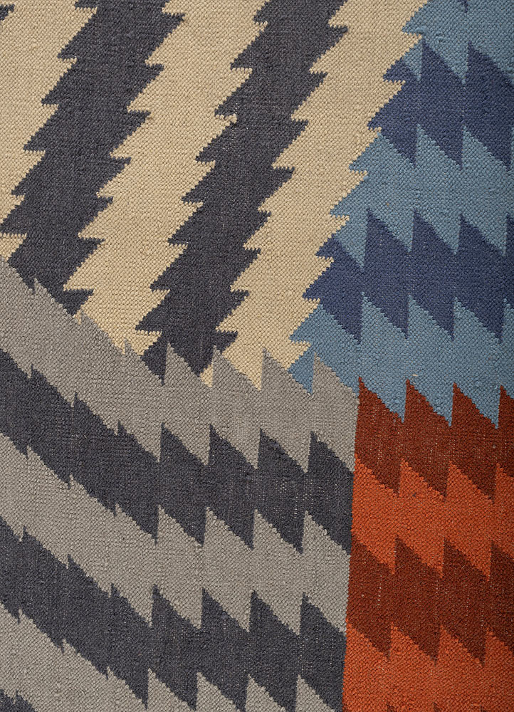 safety for a while red and orange wool flat weaves Rug - CloseUp safety for a while red and orange wool flat weaves Rug - CloseUp
