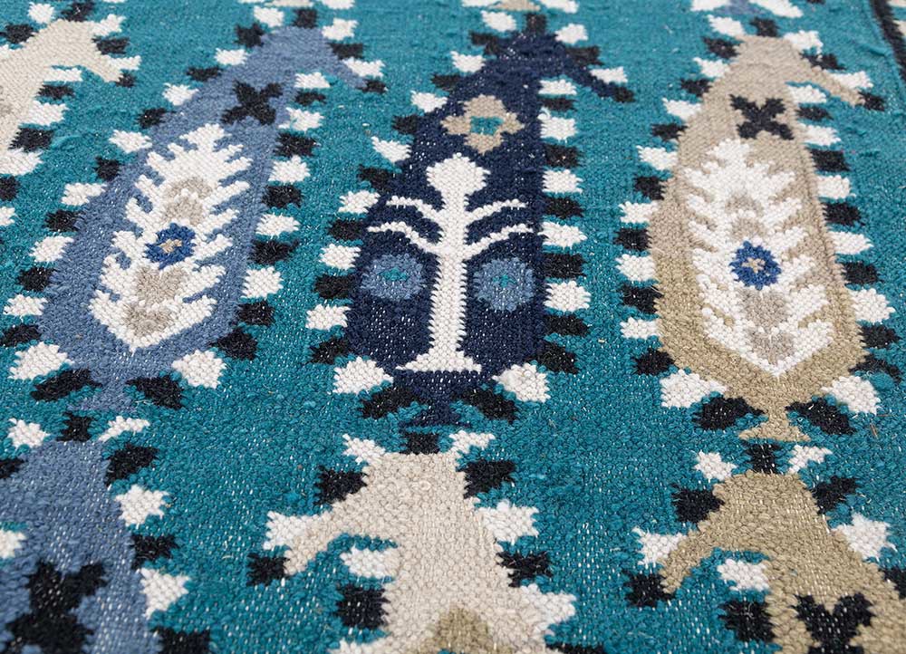 bedouin blue wool flat weaves Rug - CloseUp