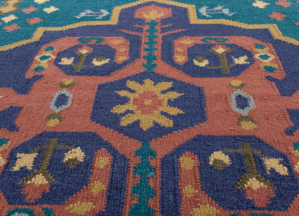 bedouin blue wool flat weaves Rug - CloseUp
