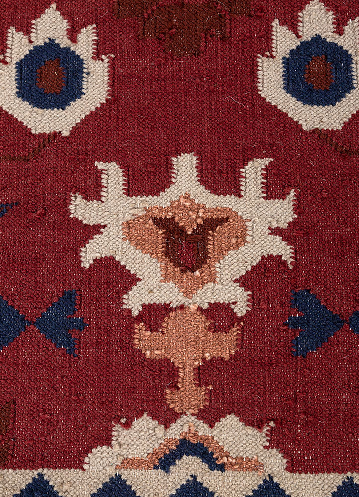 bedouin red and orange wool flat weaves Rug - CloseUp