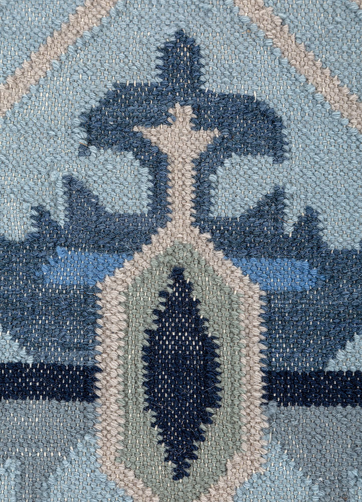 bedouin blue wool flat weaves Rug - CloseUp