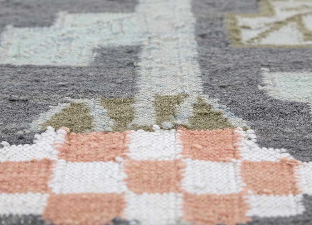 orenda grey and black wool flat weaves Rug - CloseUp