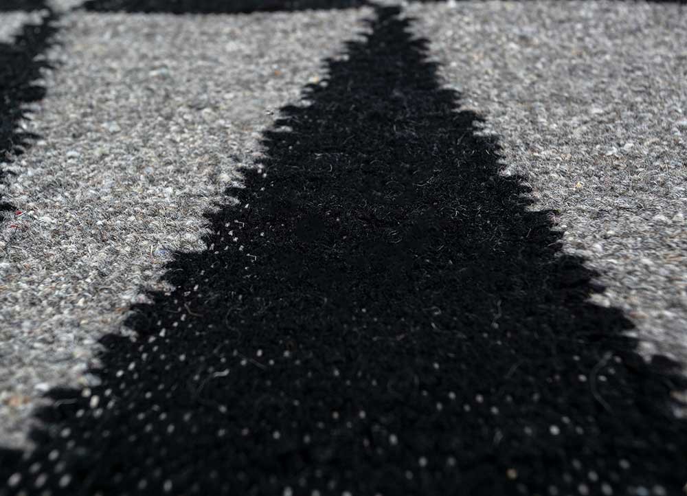 indusbar grey and black wool and viscose flat weaves Rug - CloseUp