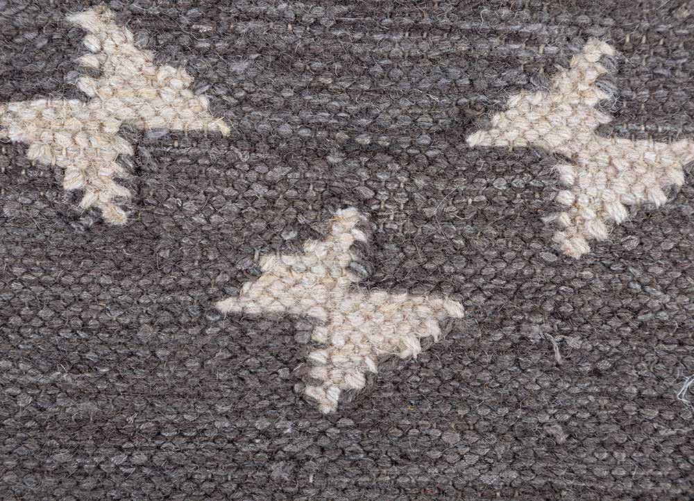 bedouin grey and black wool and viscose flat weaves Rug - CloseUp