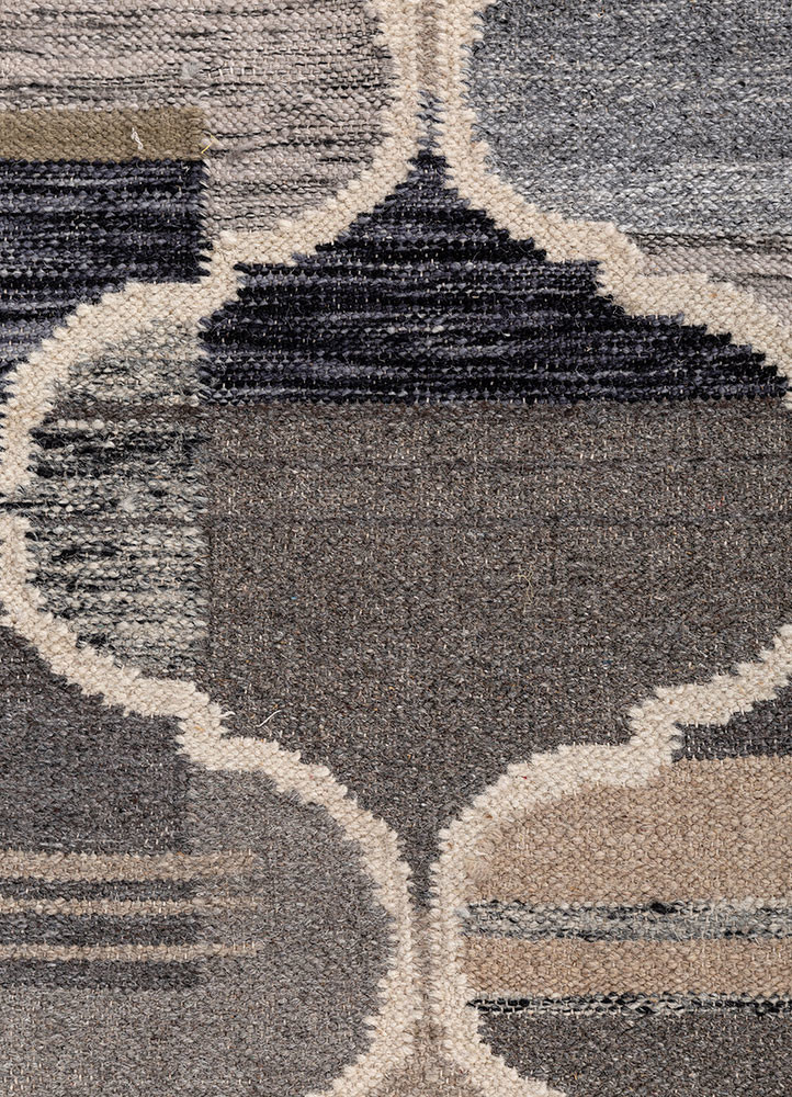 indusbar beige and brown wool and viscose flat weaves Rug - CloseUp