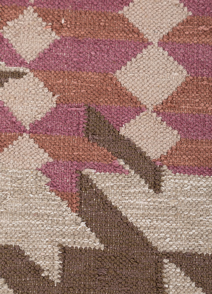 checkers beige and brown wool and viscose flat weaves Rug - CloseUp checkers beige and brown wool and viscose flat weaves Rug - CloseUp