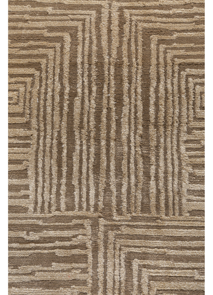 aprezo beige and brown acrylic hand knotted Rug - CloseUp