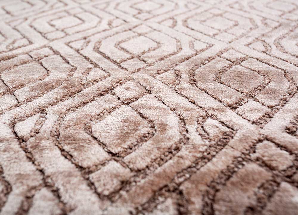 azalea beige and brown bamboo silk hand knotted Rug - CloseUp