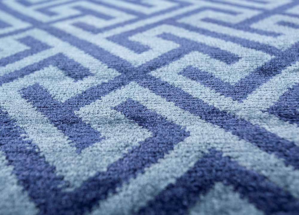 azalea blue bamboo silk hand knotted Rug - CloseUp