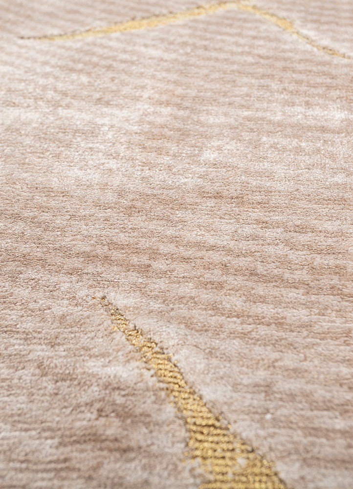 azalea beige and brown bamboo silk and zari hand knotted Rug - CloseUp