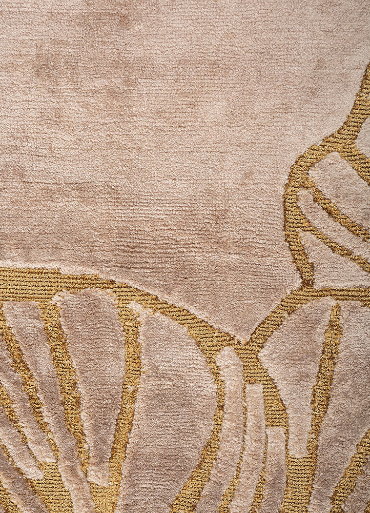 azalea beige and brown bamboo silk and zari hand knotted Rug - CloseUp azalea beige and brown bamboo silk and zari hand knotted Rug - CloseUp