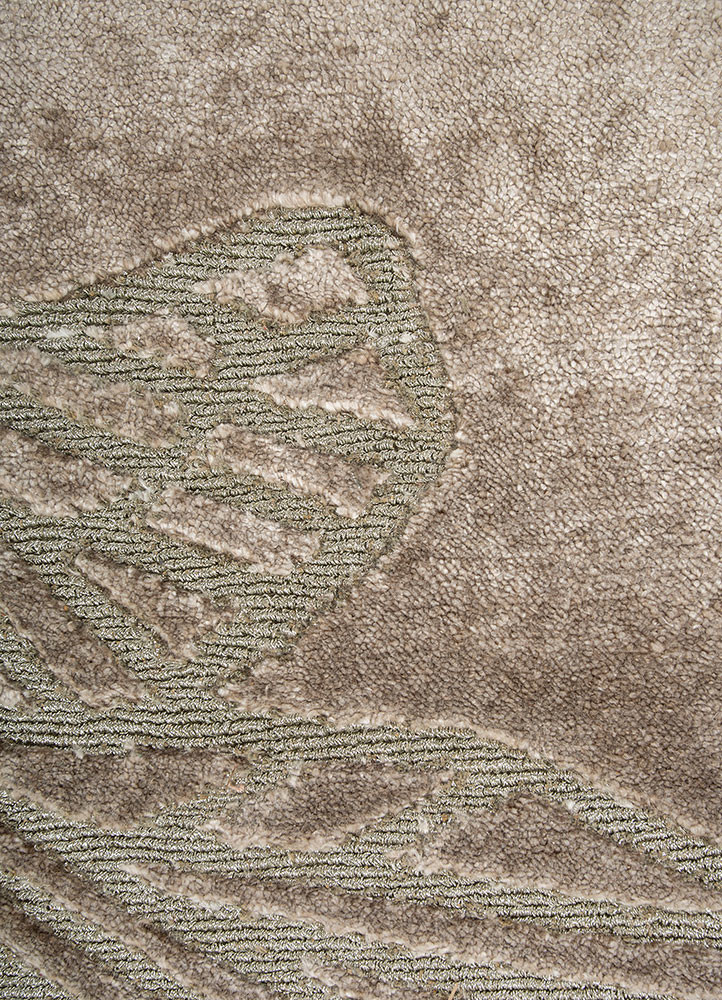 azalea beige and brown bamboo silk and zari hand knotted Rug - CloseUp azalea beige and brown bamboo silk and zari hand knotted Rug - CloseUp