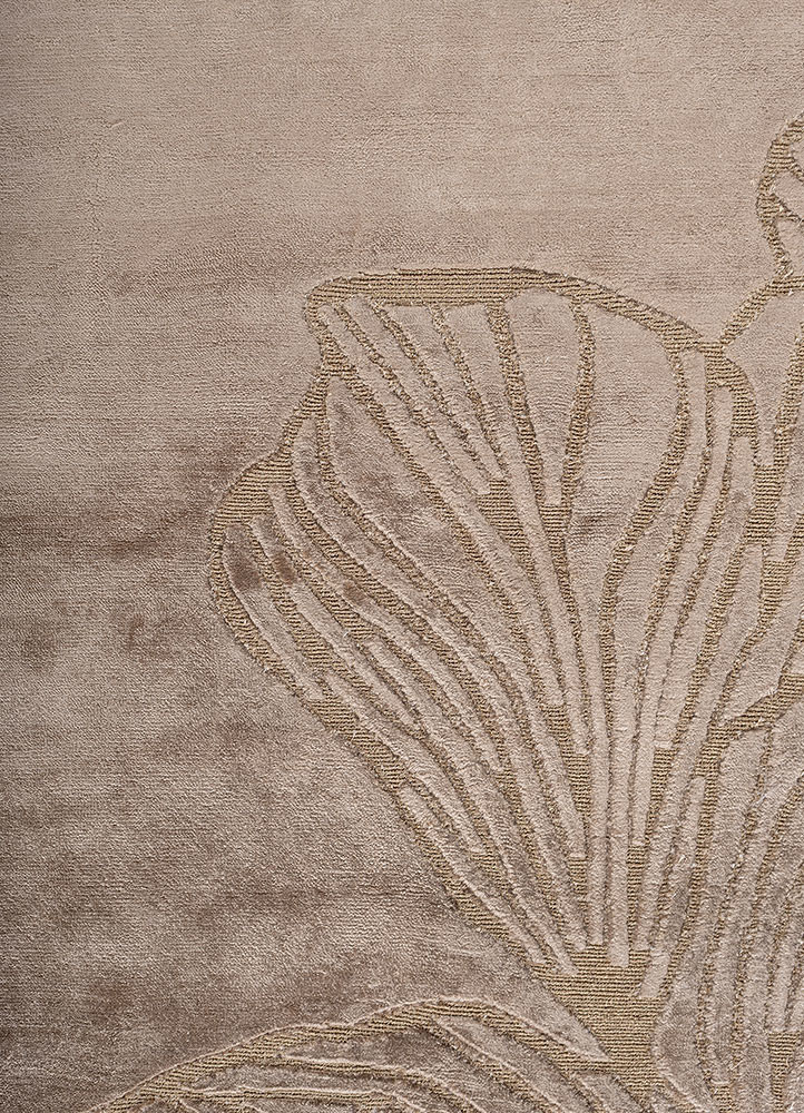 aprezo beige and brown bamboo silk and zari hand knotted Rug - CloseUp