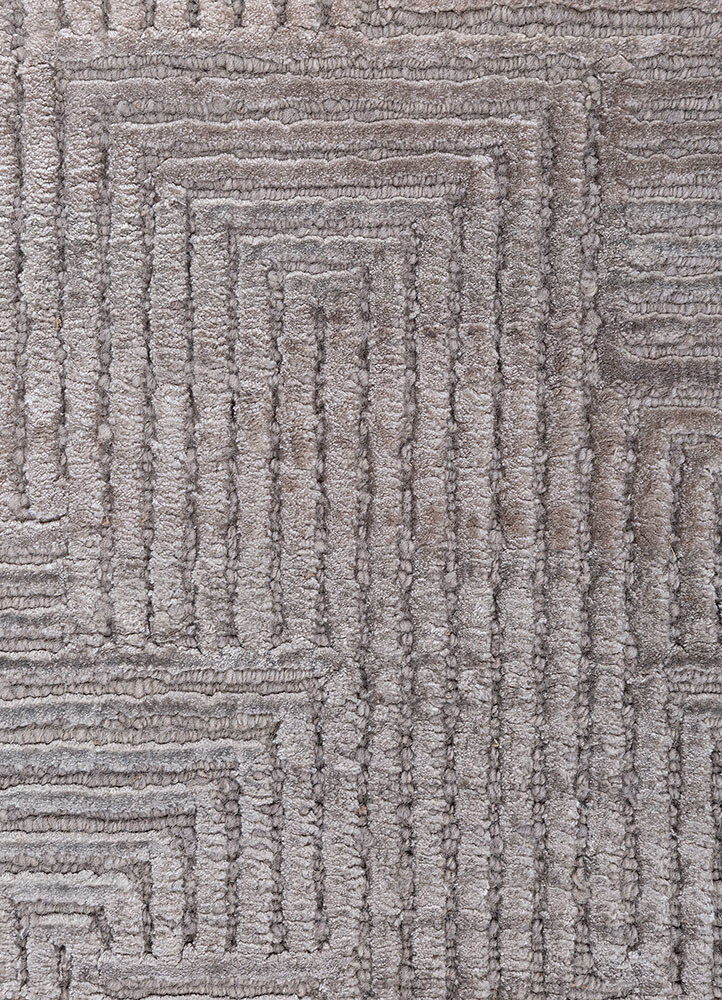 azalea grey and black wool and bamboo silk hand knotted Rug - CloseUp azalea grey and black wool and bamboo silk hand knotted Rug - CloseUp