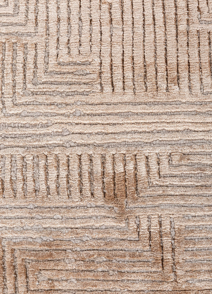azalea beige and brown wool and bamboo silk hand knotted Rug - CloseUp