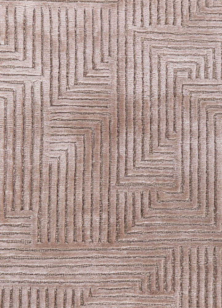 azalea beige and brown wool and bamboo silk hand knotted Rug - CloseUp