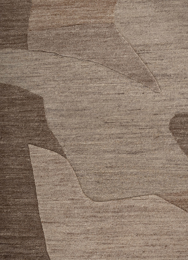 aprezo beige and brown wool hand knotted Rug - CloseUp