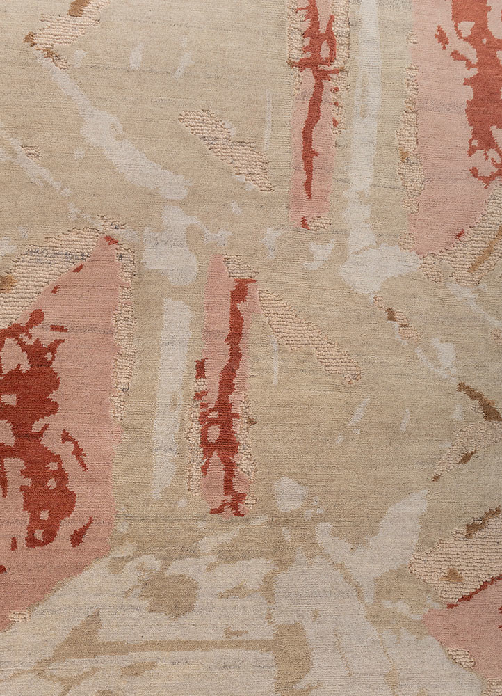 sthir beige and brown wool hand knotted Rug - CloseUp