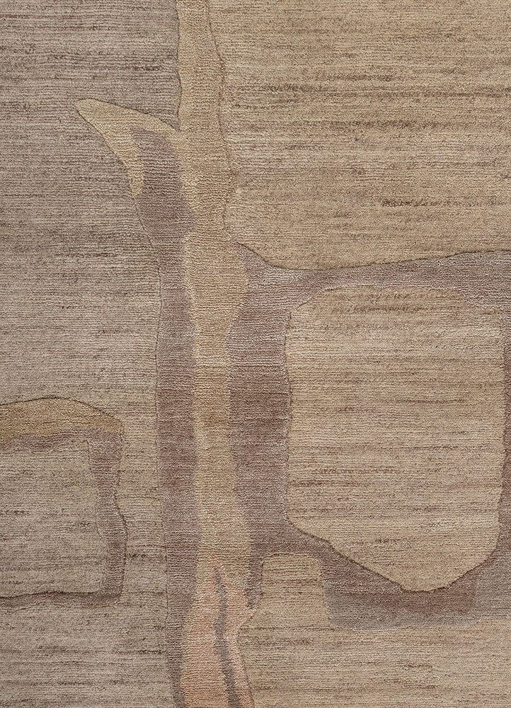 aprezo beige and brown wool and silk hand knotted Rug - CloseUp