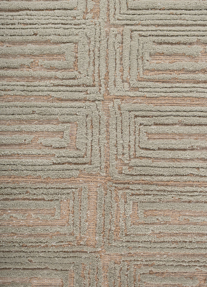 aprezo beige and brown acrylic hand knotted Rug - CloseUp