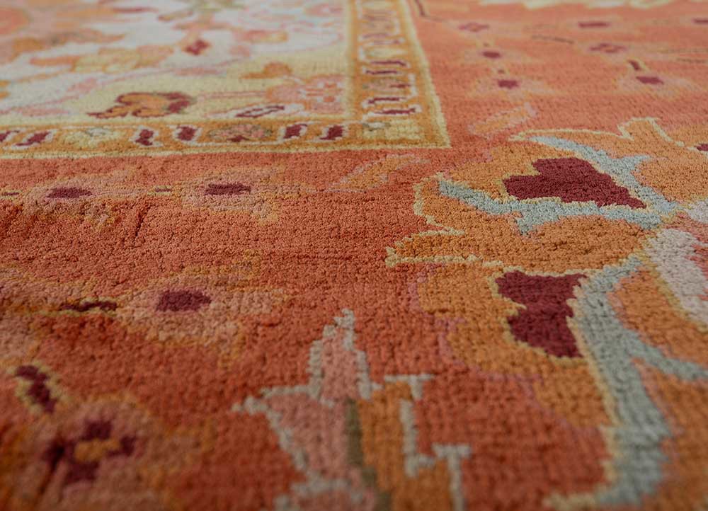 gulmarg red and orange silk hand knotted Rug - CloseUp gulmarg red and orange silk hand knotted Rug - CloseUp