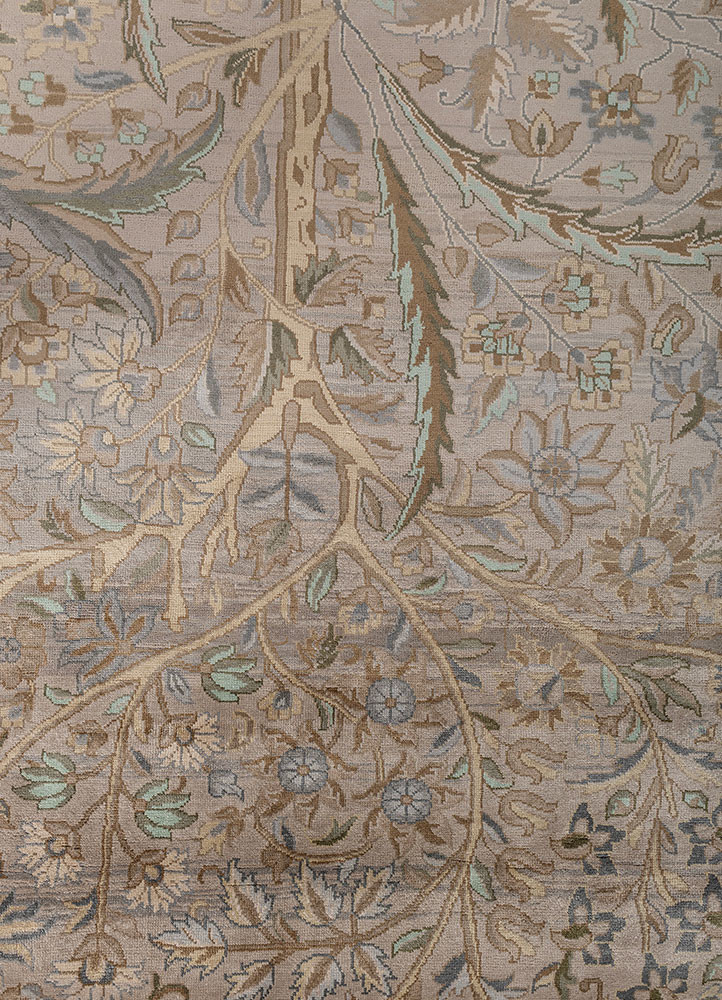 gulmarg beige and brown silk hand knotted Rug - CloseUp