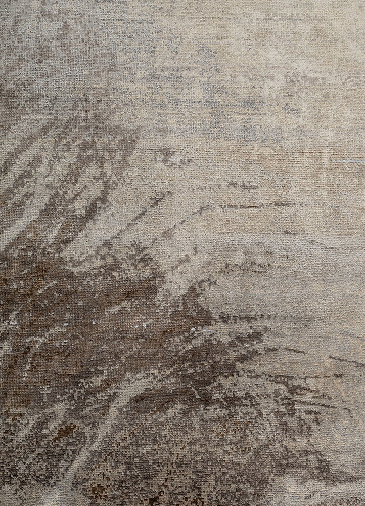 entropy beige and brown silk hand knotted Rug - CloseUp