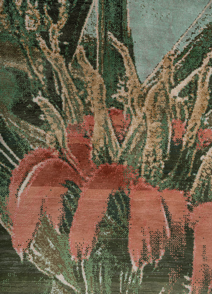 pansy ivory silk hand knotted Rug - CloseUp pansy ivory silk hand knotted Rug - CloseUp