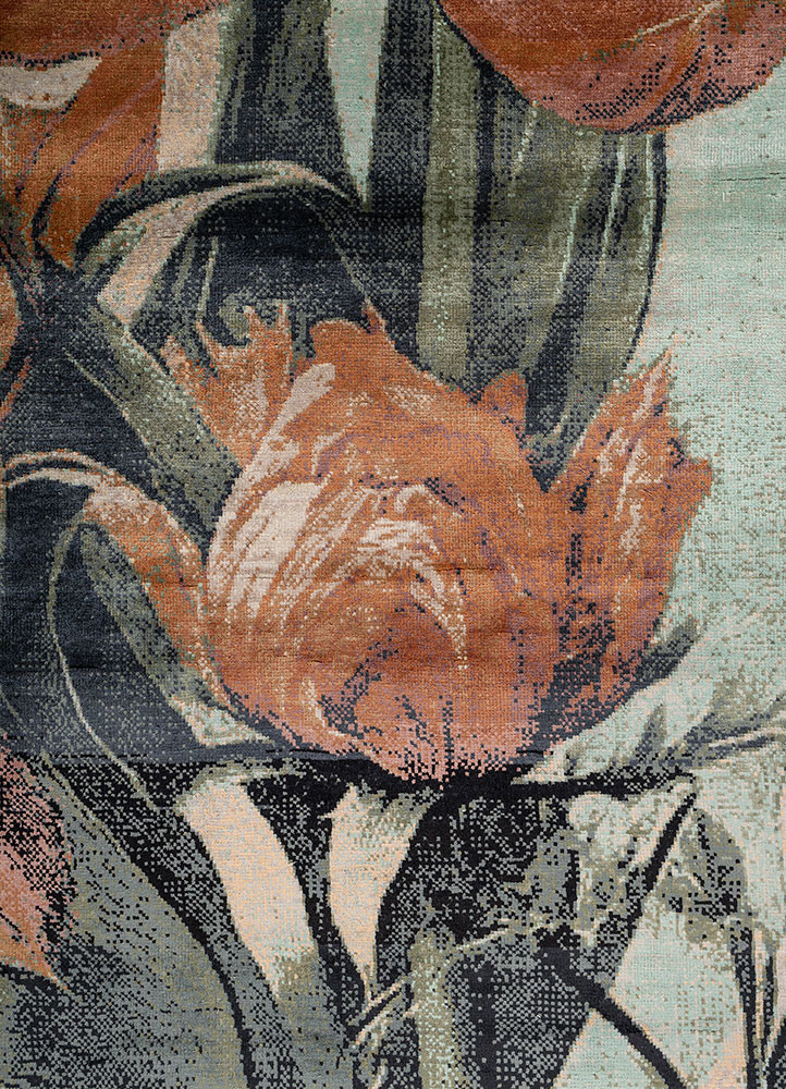 pansy ivory silk hand knotted Rug - CloseUp pansy ivory silk hand knotted Rug - CloseUp