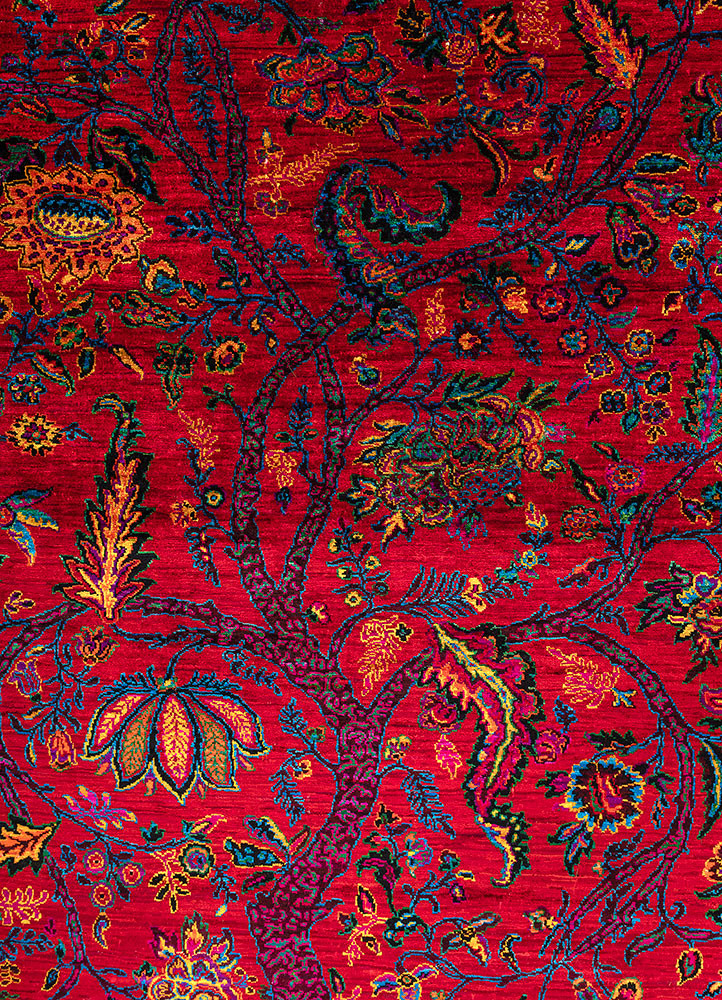 gulmarg red and orange silk hand knotted Rug - CloseUp gulmarg red and orange silk hand knotted Rug - CloseUp