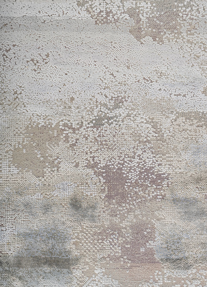 entropy blue wool and bamboo silk hand knotted Rug - CloseUp