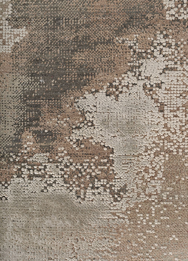 entropy green wool and bamboo silk hand knotted Rug - CloseUp