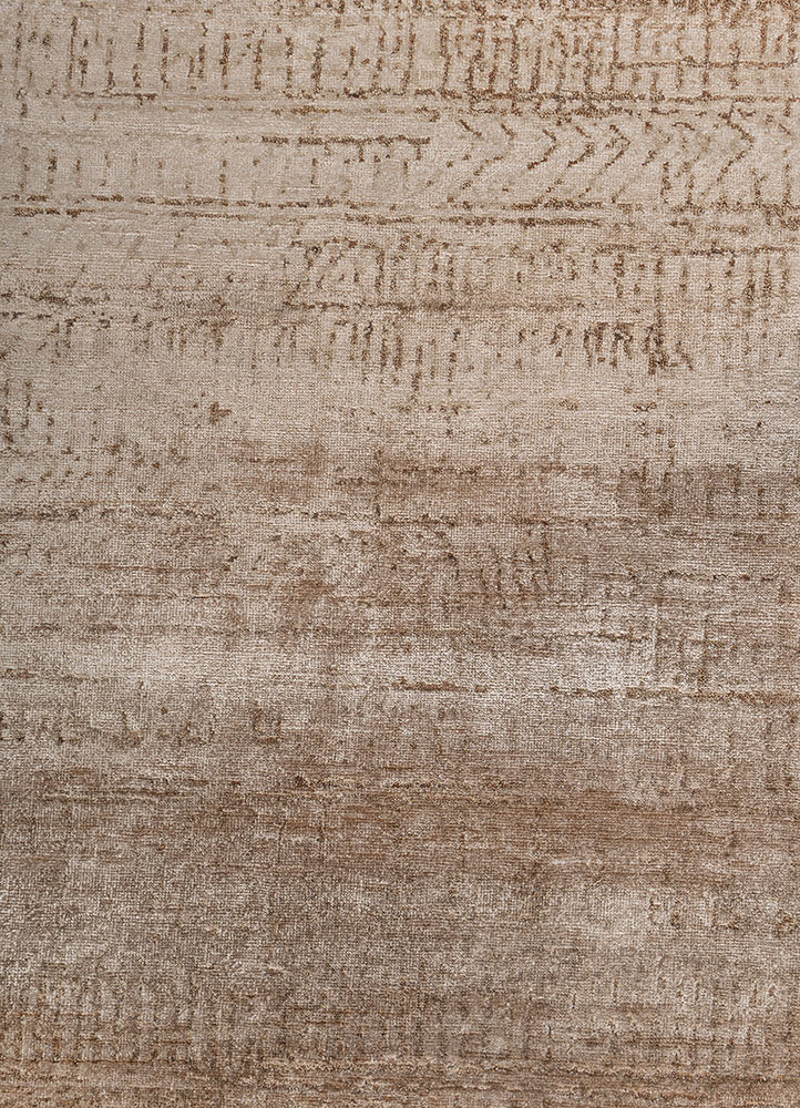 entropy beige and brown wool and bamboo silk hand knotted Rug - CloseUp