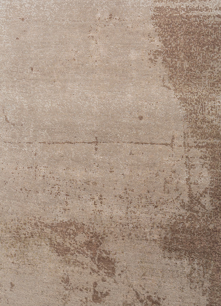 entropy beige and brown wool and bamboo silk hand knotted Rug - CloseUp