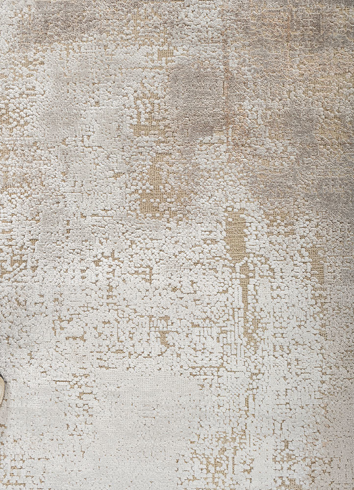 entropy beige and brown wool and bamboo silk hand knotted Rug - CloseUp