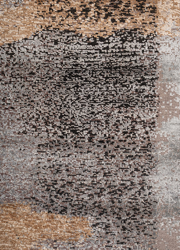 aprezo grey and black wool and bamboo silk hand knotted Rug - CloseUp