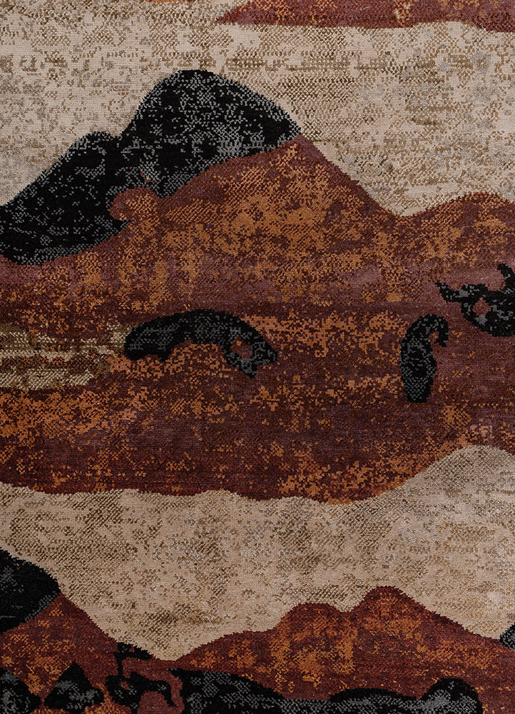 whispers of the desert beige and brown wool and bamboo silk hand knotted Rug - CloseUp