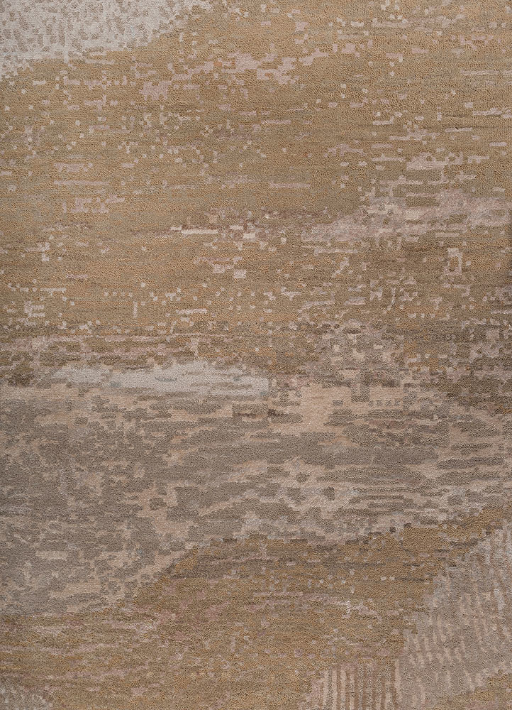 whispers of the desert beige and brown wool and bamboo silk hand knotted Rug - CloseUp