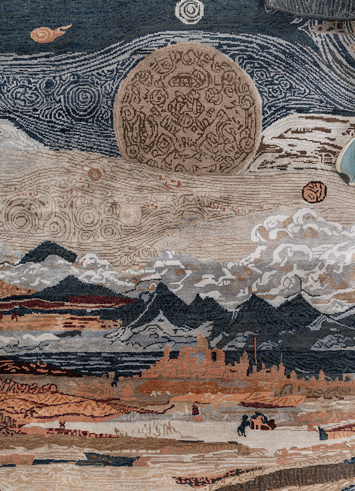 whispers of the desert blue wool and bamboo silk hand knotted Rug - CloseUp