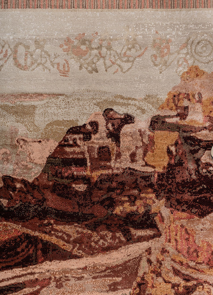 whispers of the desert red and orange wool and bamboo silk hand knotted Rug - CloseUp