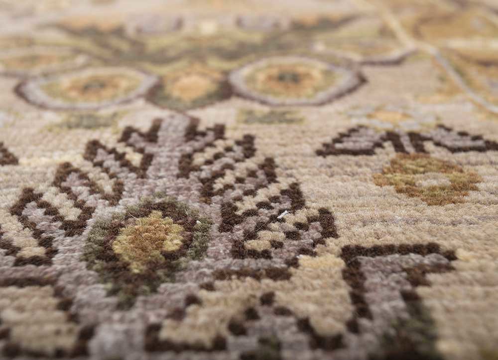 erbe beige and brown wool hand knotted Rug - CloseUp