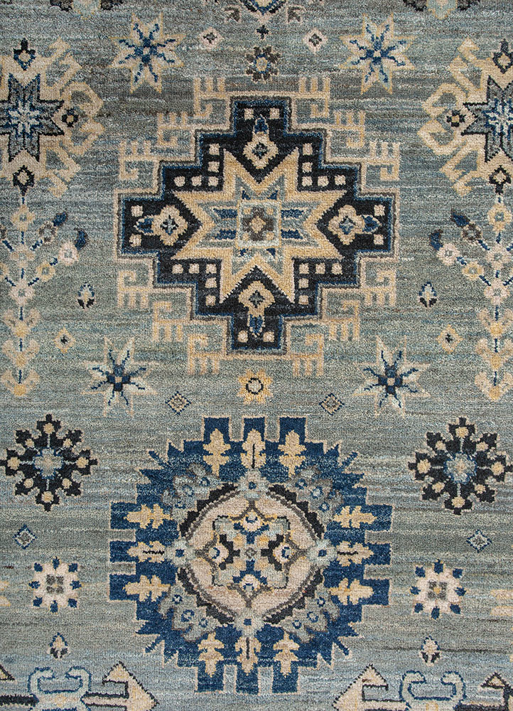 erbe blue wool hand knotted Rug - CloseUp erbe blue wool hand knotted Rug - CloseUp