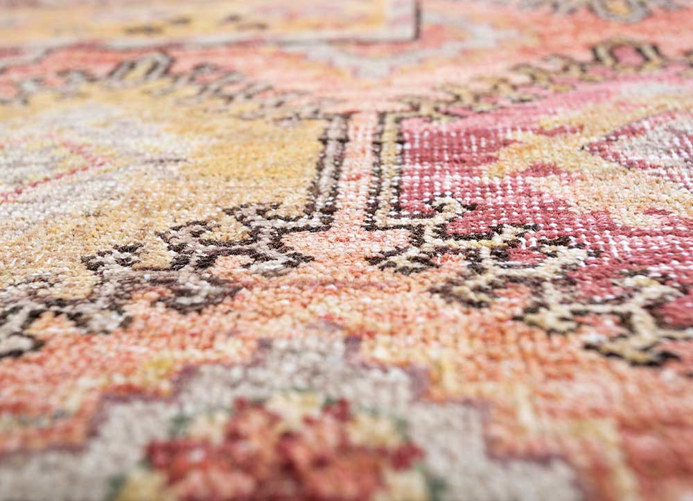 erbe red and orange afghan wool hand knotted Rug - CloseUp
