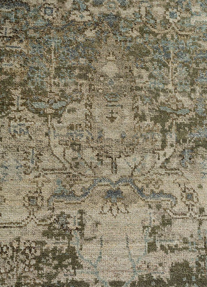 erbe green wool hand knotted Rug - CloseUp erbe green wool hand knotted Rug - CloseUp