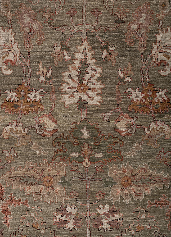 erbe green wool hand knotted Rug - CloseUp